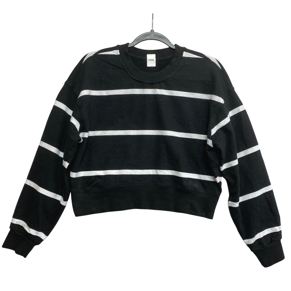 Lululemon Sweatshirt Womens 4 Black Perfectly Oversized Cropped Crew Striped